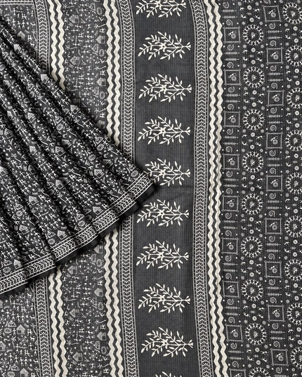 Kota Saree with Warly Printed - Black