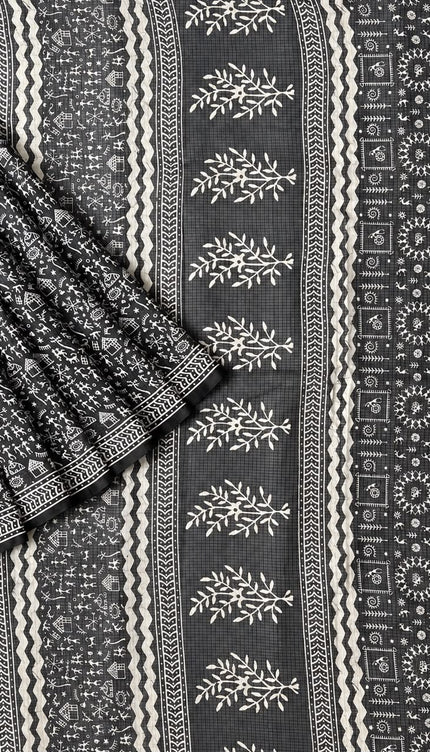 Kota Saree with Warly Printed - Black