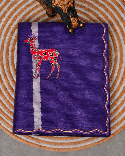 Soft  Orznga  Saree With Applique work and scallop Border-  Violet