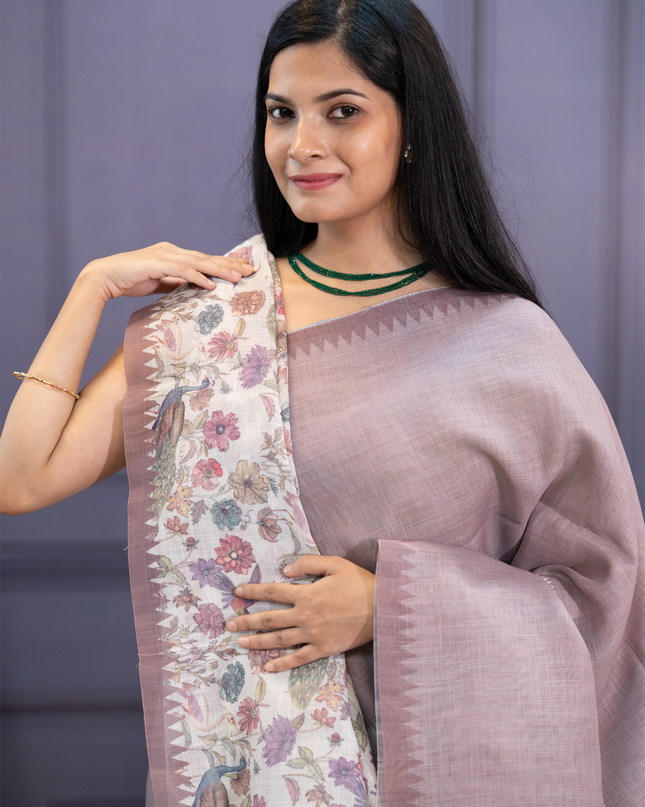 Jute Linen With Digital Print - Brown