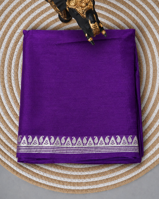 Crepe Saree with Golden Zari contrast Border - Purple