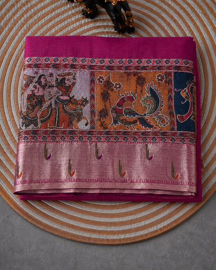 Kota Silk Saree with Kalamkari Dori Work and Muniya Border  - Magenta