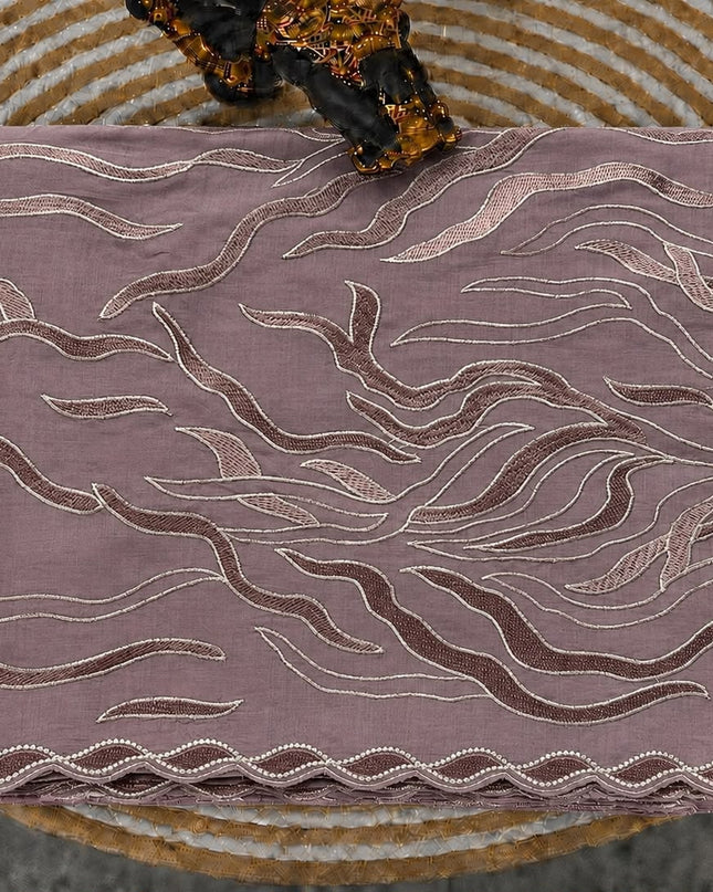 Mul Chanderi Saree with Abstract Thread work Scallop Border- Lavender