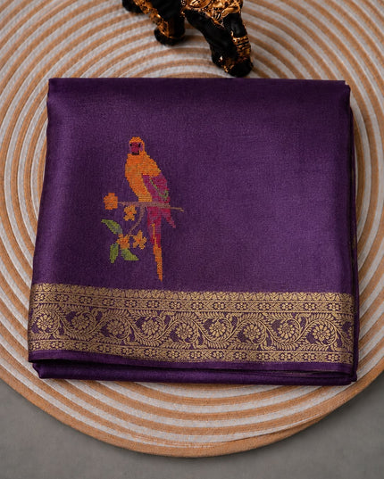 Tissue Banaras saree  with petti point work and Golden Border -  Light violet