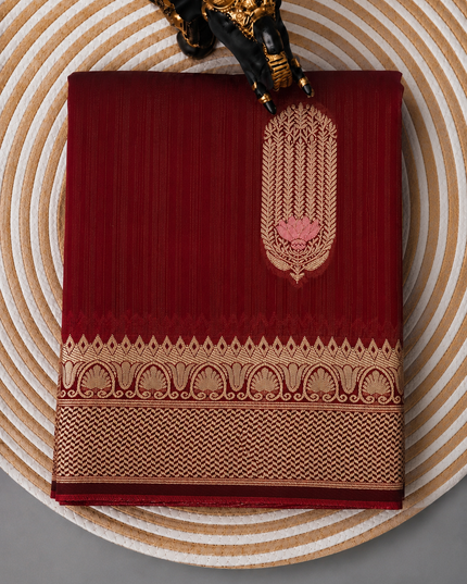 Semi Raw Silk Saree With Gold Zari Weaving Meenakari Butties and kaddi Border - Maroon