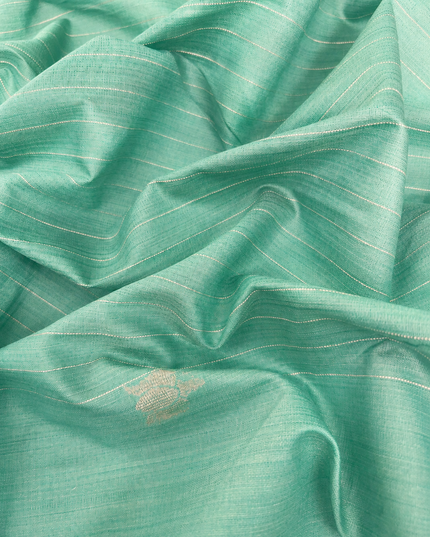 Cotton Chanderi Jamdani Saree with Checks Design and floral Print  Border - Cream & Blue