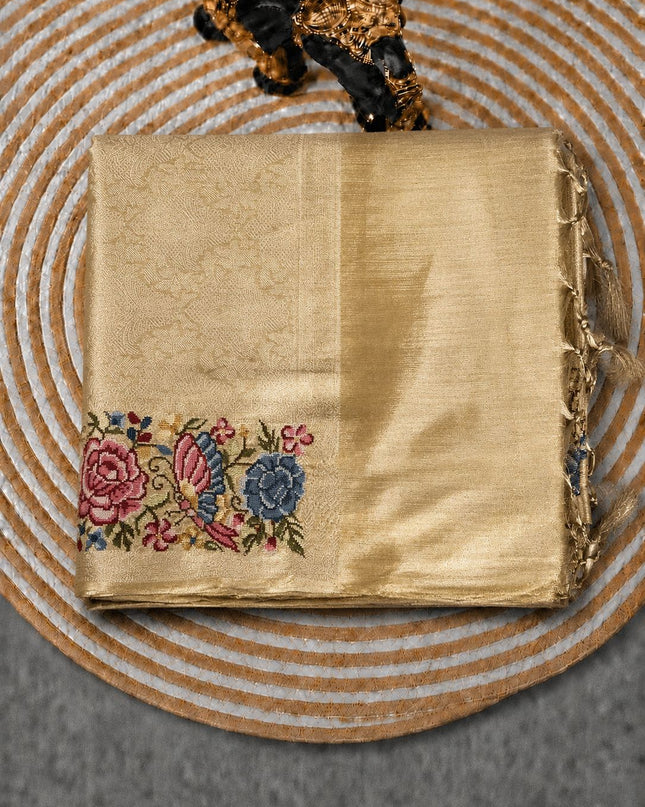 Tissue Banaras Saree with Pet point Border- Gold