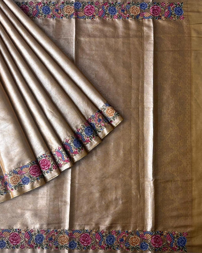 Tissue Banaras Saree with Pet point Border- Gold