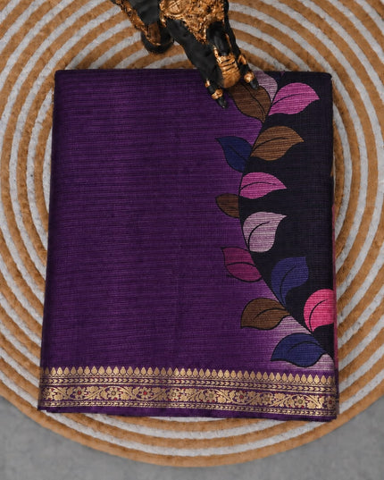 Pure Silk Kota Saree With Kalamkari Print and Small Gold Border - Violet