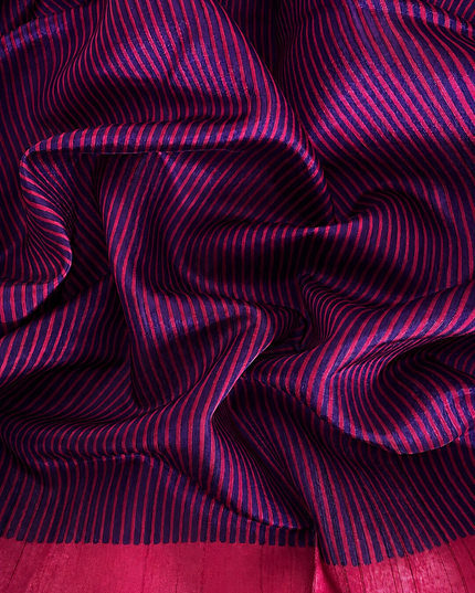 Tusser Jamdani Saree Weaving Butties  With Contrast Border-  Royal Blue