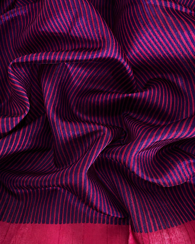 Tusser Jamdani Saree Weaving Butties  With Contrast Border-  Royal Blue