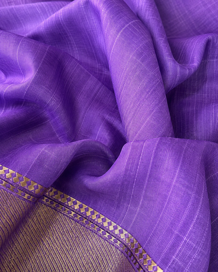 Munga Silk Saree With Floral Print and Kaddi Border -  Lavender