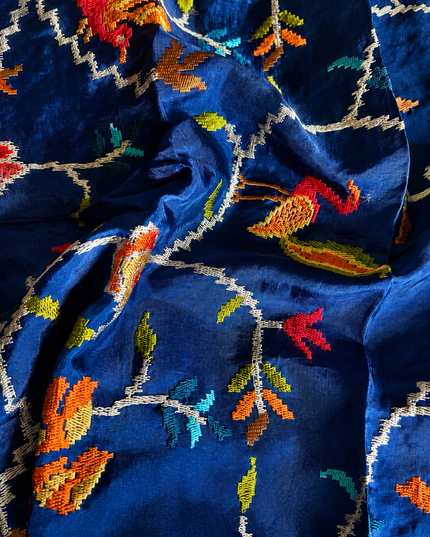 Munga Silk Saree With Gold and Silver Peacock and Elephant Butties Golden  Zari Elephant Design  Border - Peacock Blue