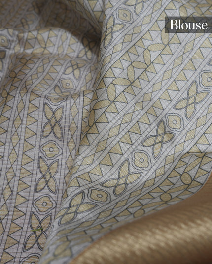 Tussar silk saree with madhubani print zari border - Mustard Yellow