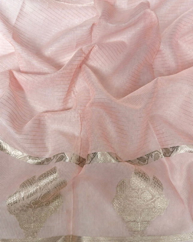 Kora Kota Saree with Applique work and Gap Border -  Pink