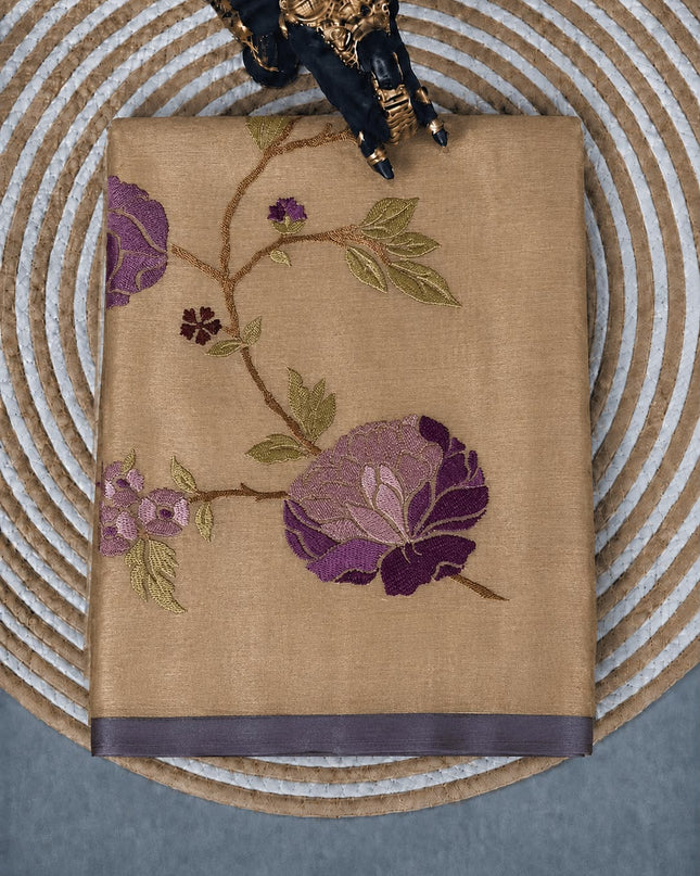 Pure Tissue Saree  with Embroidery Work and  piping border - Gold & Purple