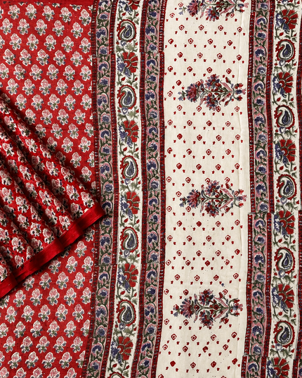 Chiffon Saree With Hand block Print - Maroon