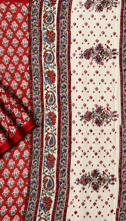 Chiffon Saree With Hand block Print - Maroon
