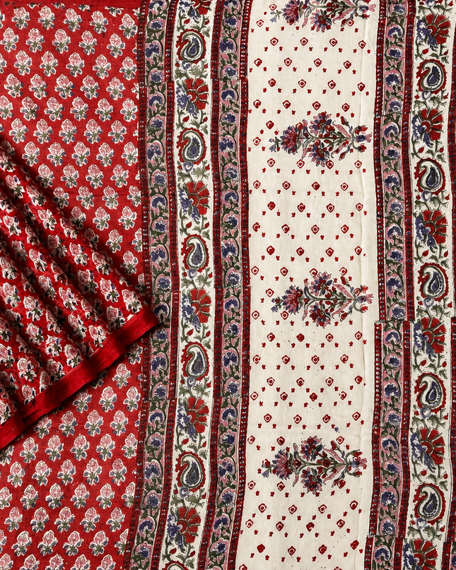 Chiffon Saree With Hand block Print - Maroon