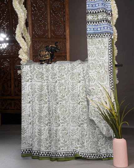 Mul cotton saree with Warli print  - White