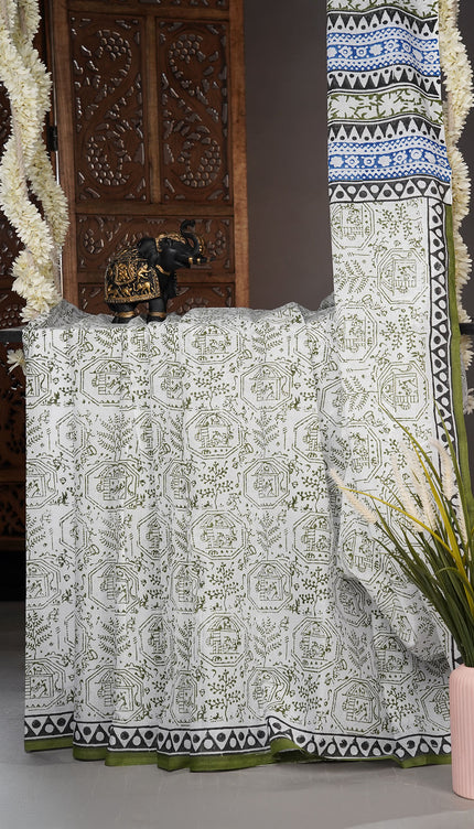 Mul cotton saree with Warli print  - White
