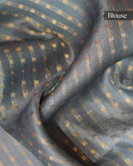 Tussar silk saree floral print with weaving check border - Mint Green