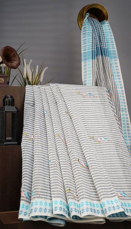 Handloom Cotton Thread Embroidery Butties - Grey