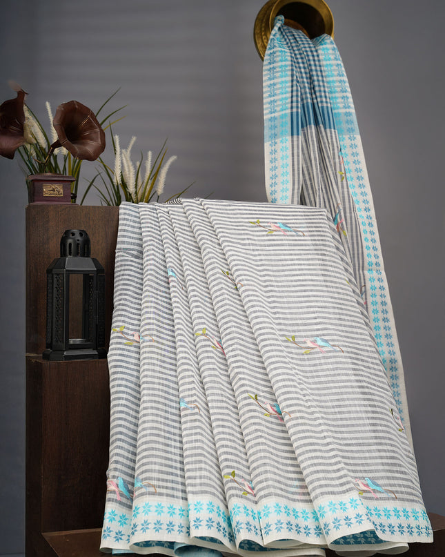 Handloom Cotton Thread Embroidery Butties - Grey