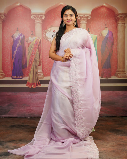 Soft Tissue Organza Silk with Thread Work Scallop Border