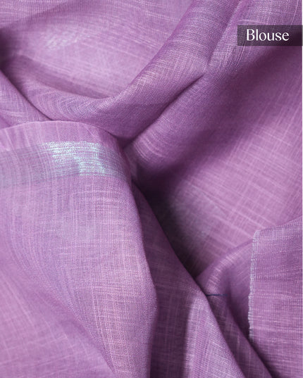 Linen silk saree floral Print contrast Border - Grey