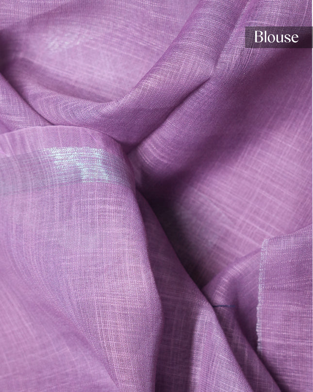 Linen silk saree floral Print contrast Border - Grey