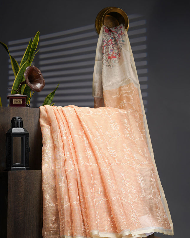 Silk Kota Saree With Allover Thread Work - Beige