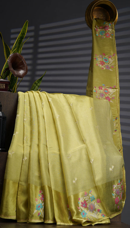 Munga Kota Silk With Silver Butties and Satin Boarder with Meenakari - Light Green