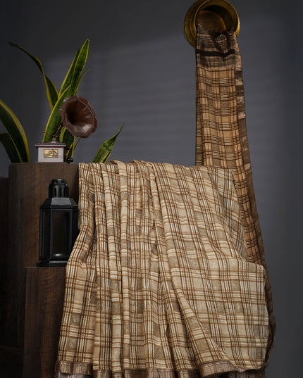 Muslin Silk With Gold Zari Border - Snuff