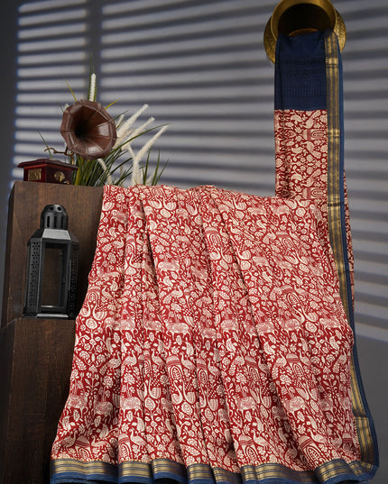 Muslin Silk With Allover Digital Print With Contrast Border - Maroon