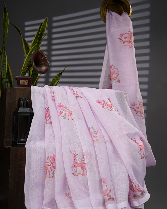 Linen Silk With Printed Butties - Baby Pink