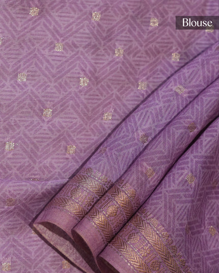 Muslin Silk Floral Print Golden Buttis With Contrast Border - Light Blue