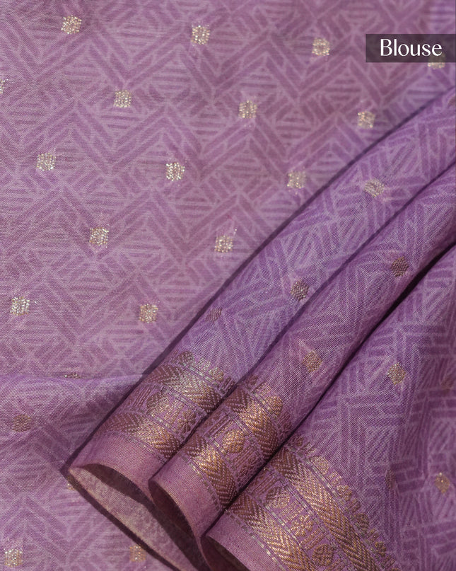 Muslin Silk Floral Print Golden Buttis With Contrast Border - Light Blue