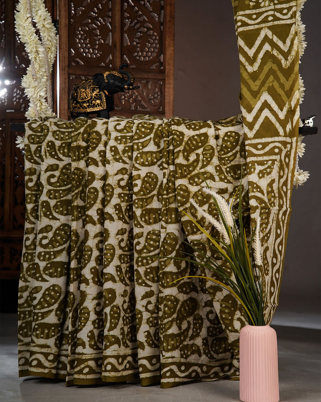 cotton saree with Bagru printed - Mustard