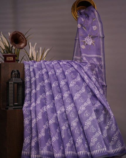 Silk Kota Lehariya Design With Mirror Work - Lavender