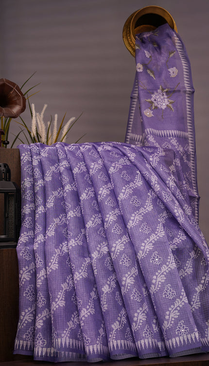 Silk Kota Lehariya Design With Mirror Work - Lavender