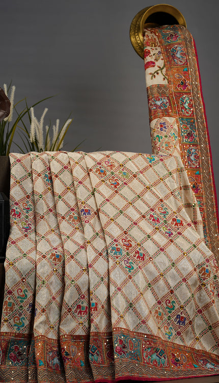 Pashmina Banaras with Zardosi & Stone Work - Cream