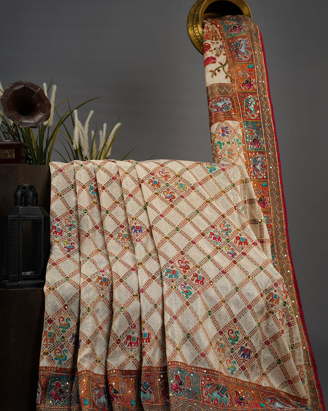 Pashmina Banaras with Zardosi & Stone Work - Cream