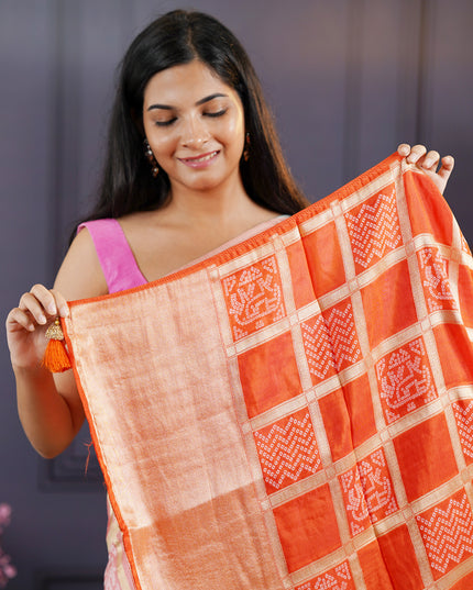 Dola Silk Saree with Bhandni  Weaving -Orange