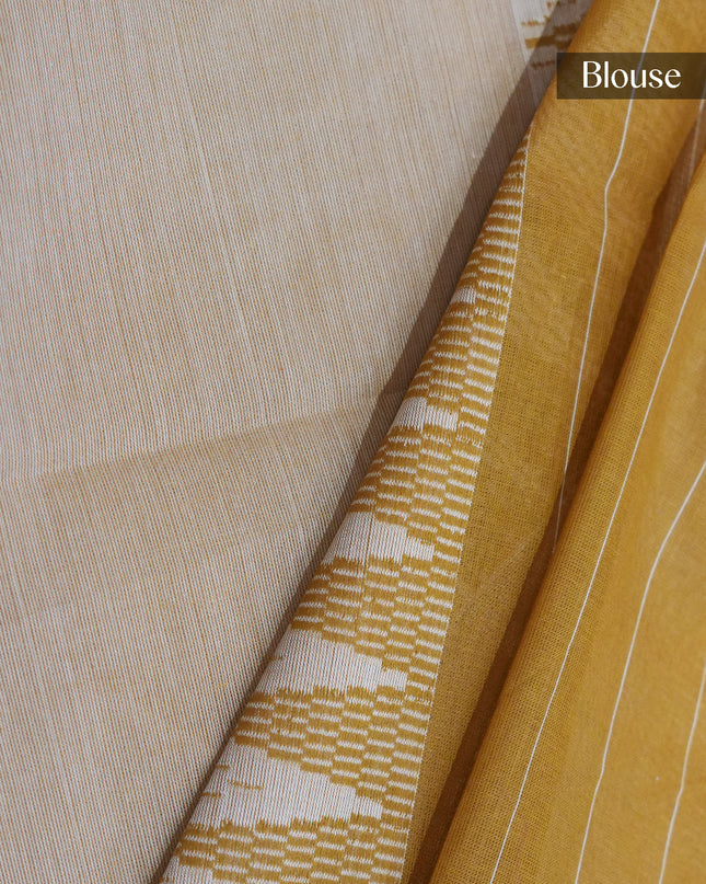 Mangalagiri cotton foral print contrast Border - Cream & Brown