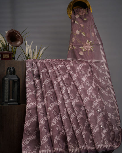 Silk Kota Lehariya Design With Mirror Work - Brown