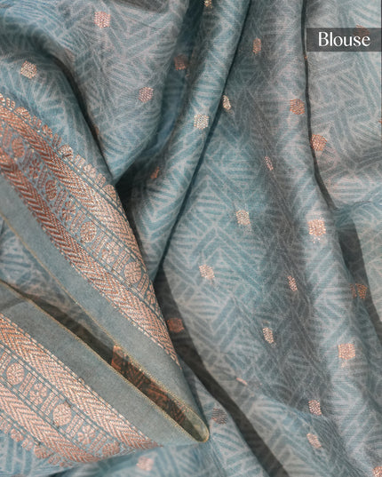 Muslin Silk Floral Print Golden Buttis With Contrast Border - Lavender