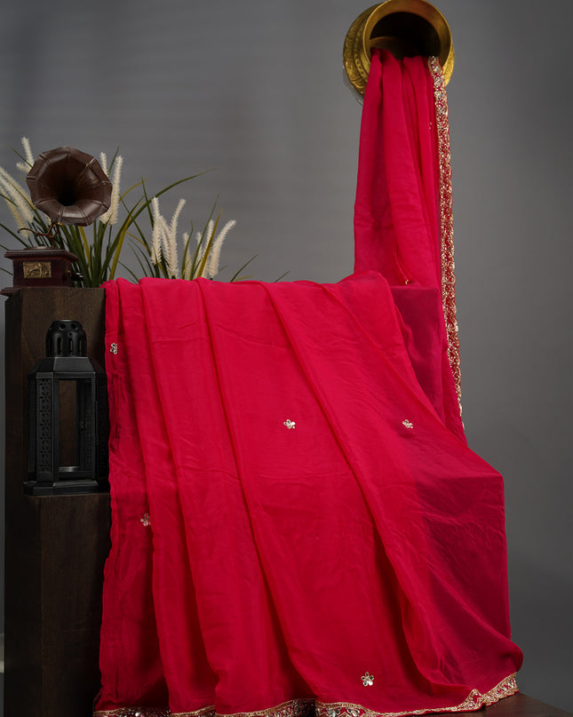 Italian Crape Mirror Work Booties With Kardhana Work - Pink