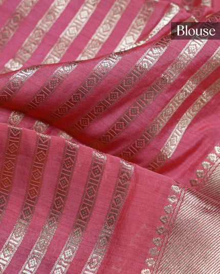 Munga silk Saree with Centre print horizontal Zari lines - orange