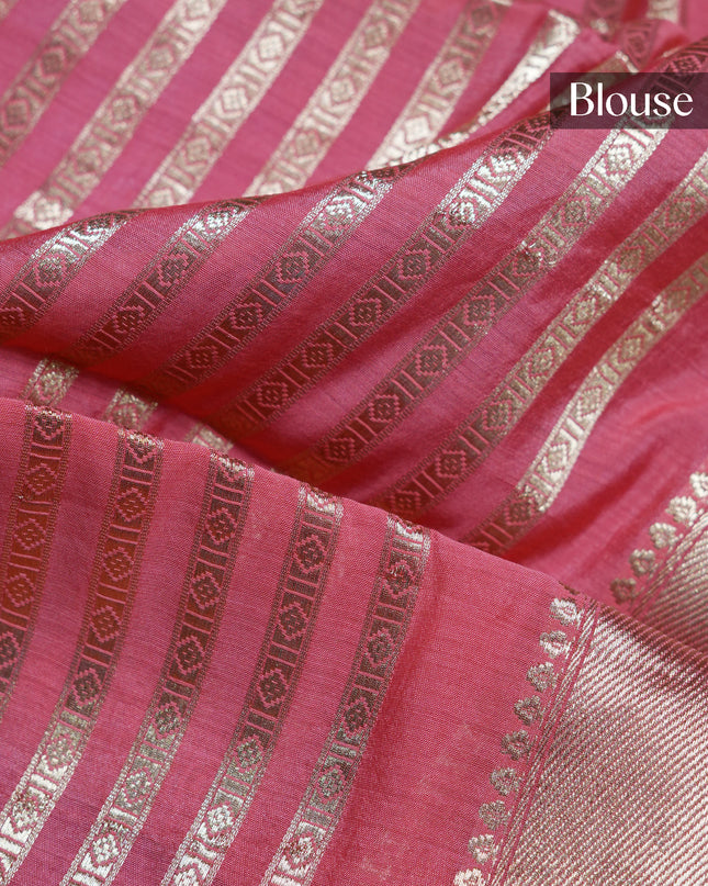 Munga silk Saree with Centre print horizontal Zari lines - orange